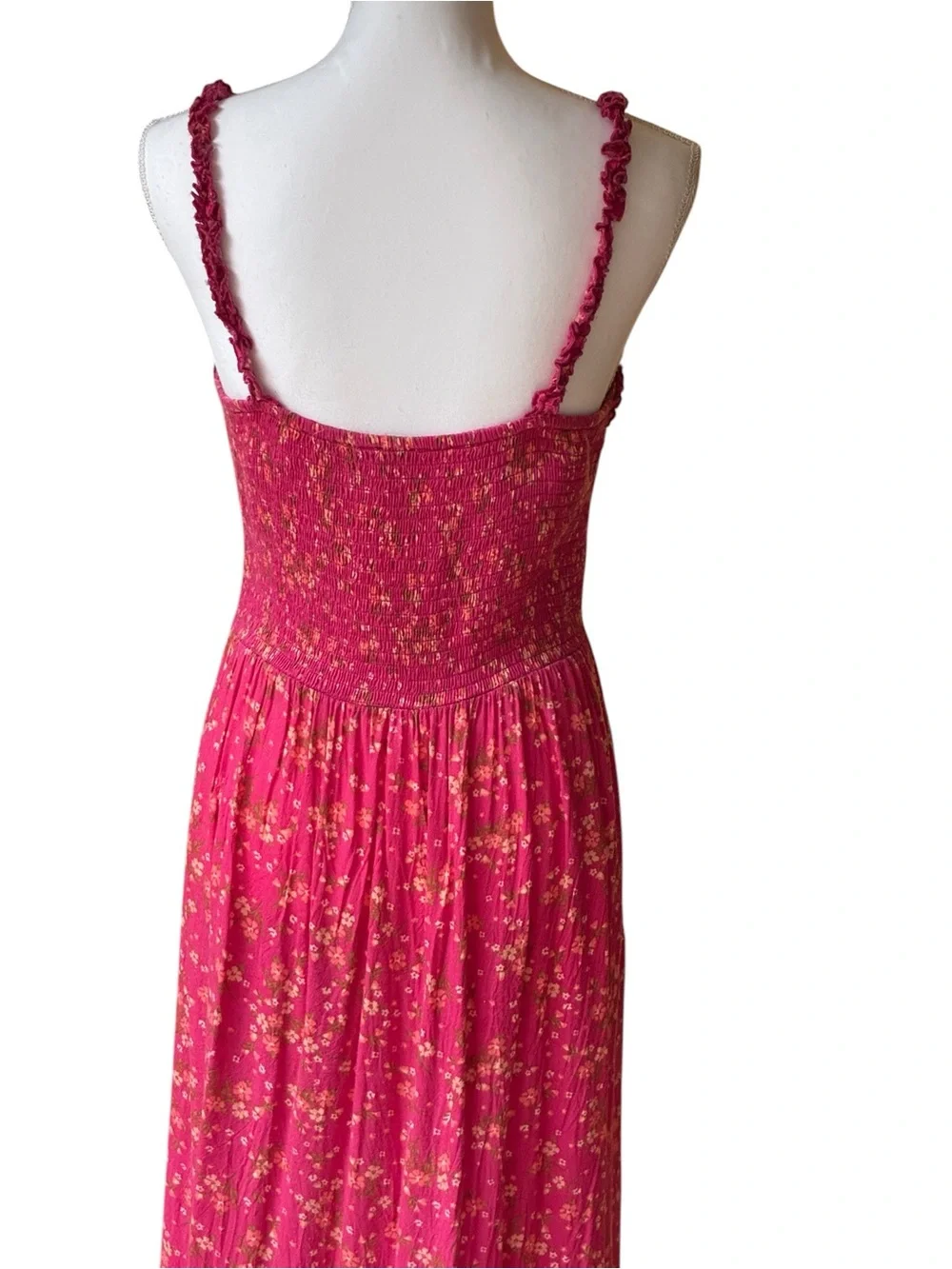 Patrons of Peace Fuchsia Pink Floral Midi Stretch Elastic Casual Flowy Dress S